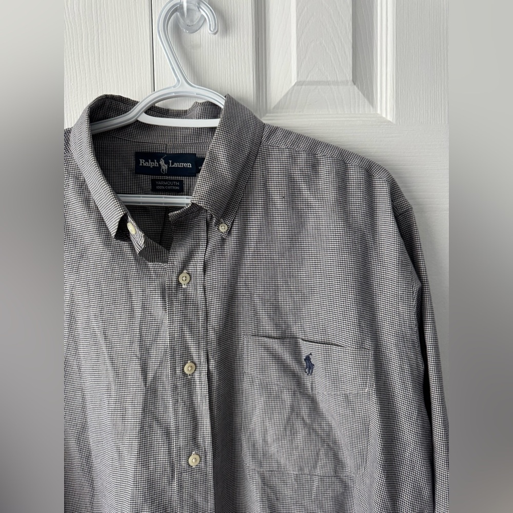 Vintage Ralph Lauren Yarmouth Micro Houndstooth Dress Shirt 17 34/35 Pocket Polo